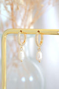 Elegant Freshwater Pearl Mini Dangle Hoops – Gold