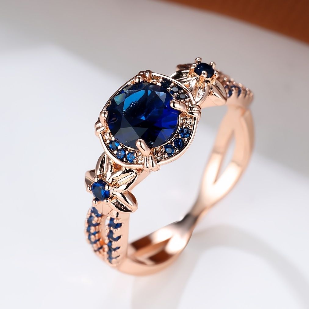 Rose Gold Sapphire Style Ring – Blue Oval Statement Ring