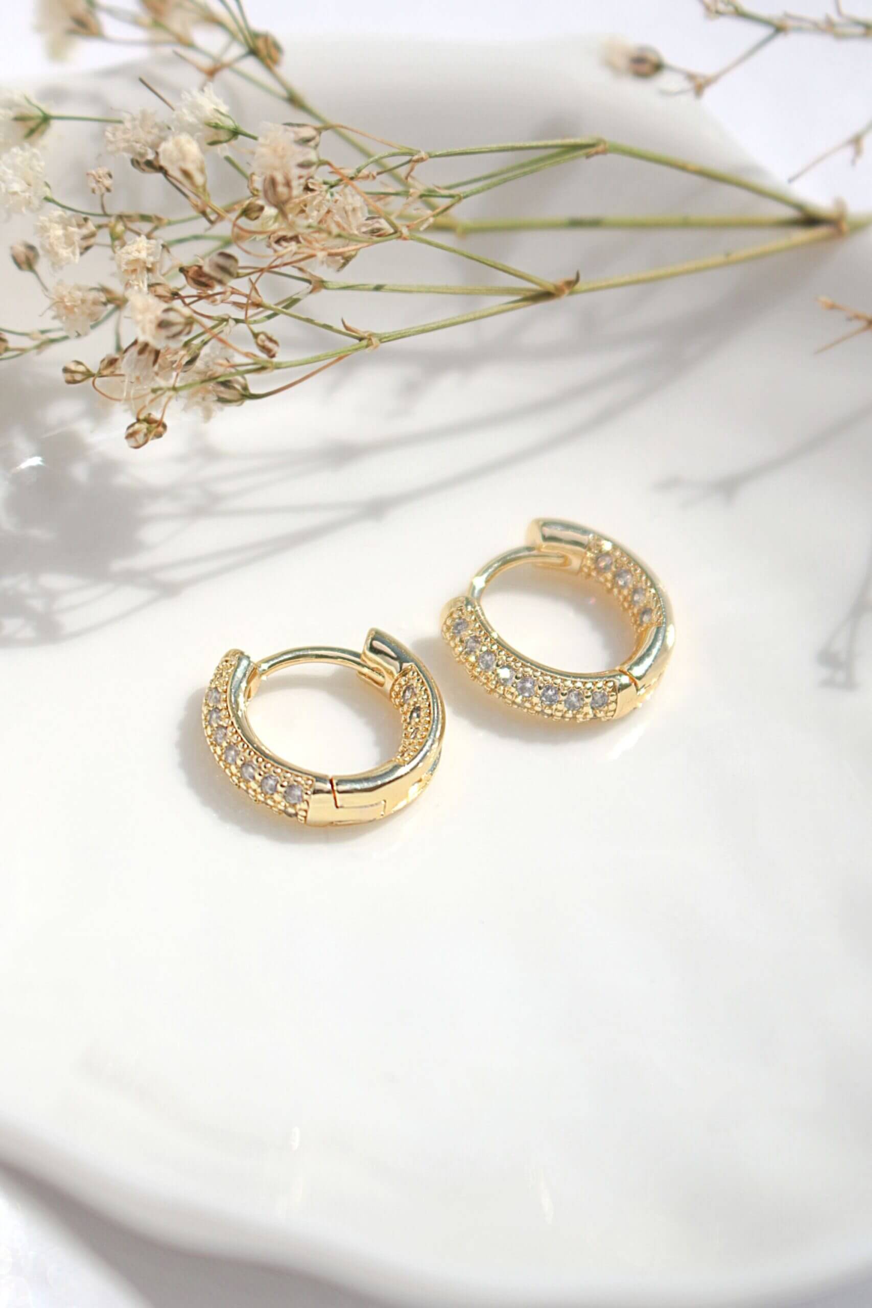 Gold Cubic Zirconia Hoop Earrings – Pavé Sparkle Hoops