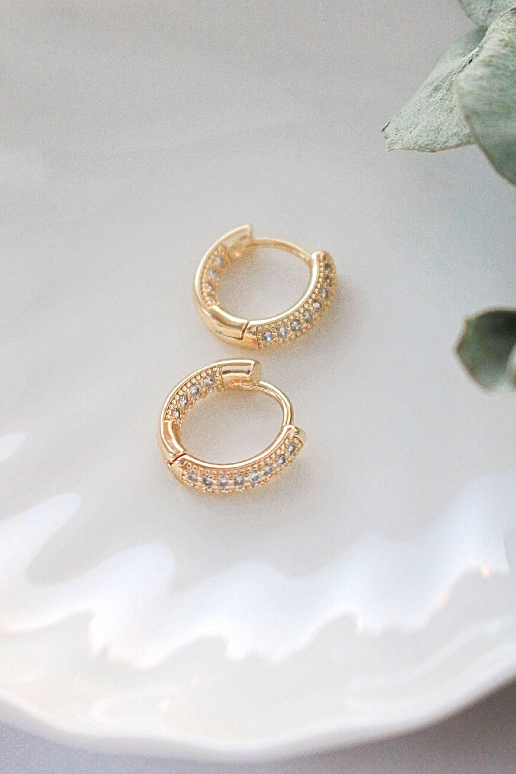 Gold Cubic Zirconia Hoop Earrings – Pavé Sparkle Hoops