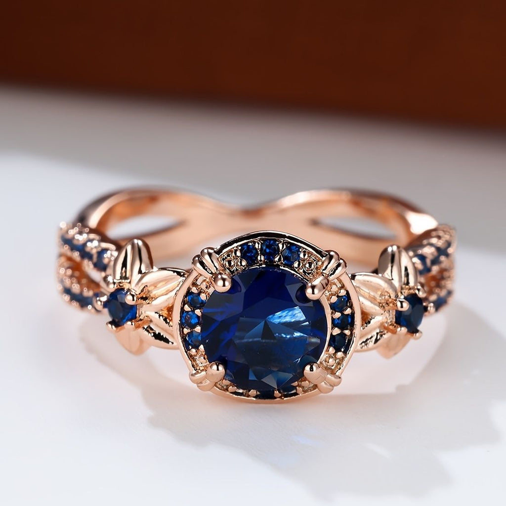 Rose Gold Sapphire Style Ring – Blue Oval Statement Ring