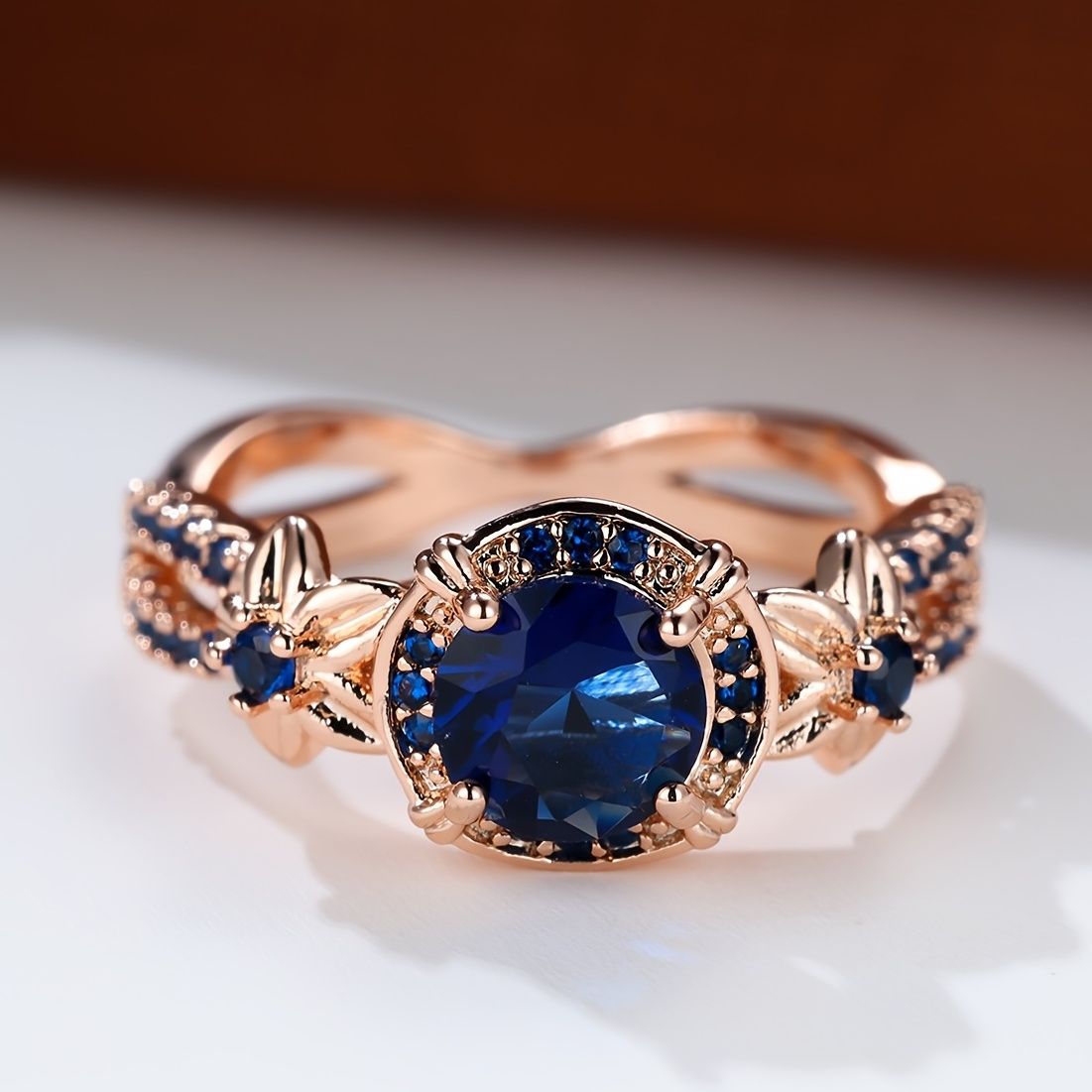 Rose Gold Sapphire Style Ring – Blue Oval Statement Ring