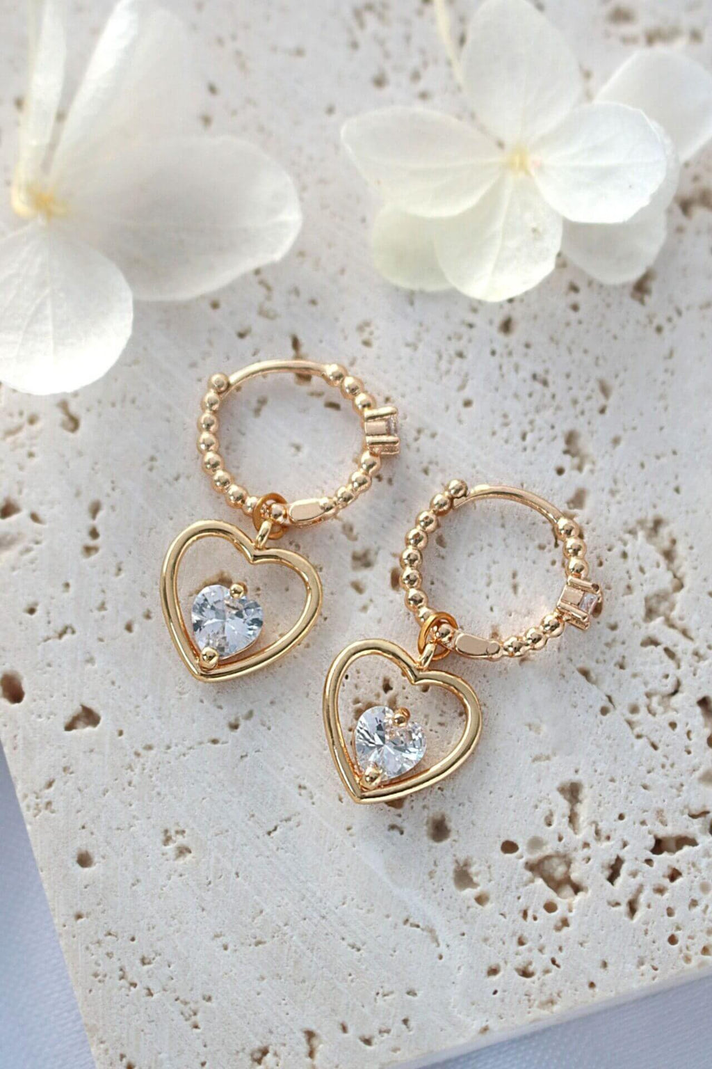 Gold Heart Hoop Earrings with Cubic Zirconia – Dainty Charm Hoops