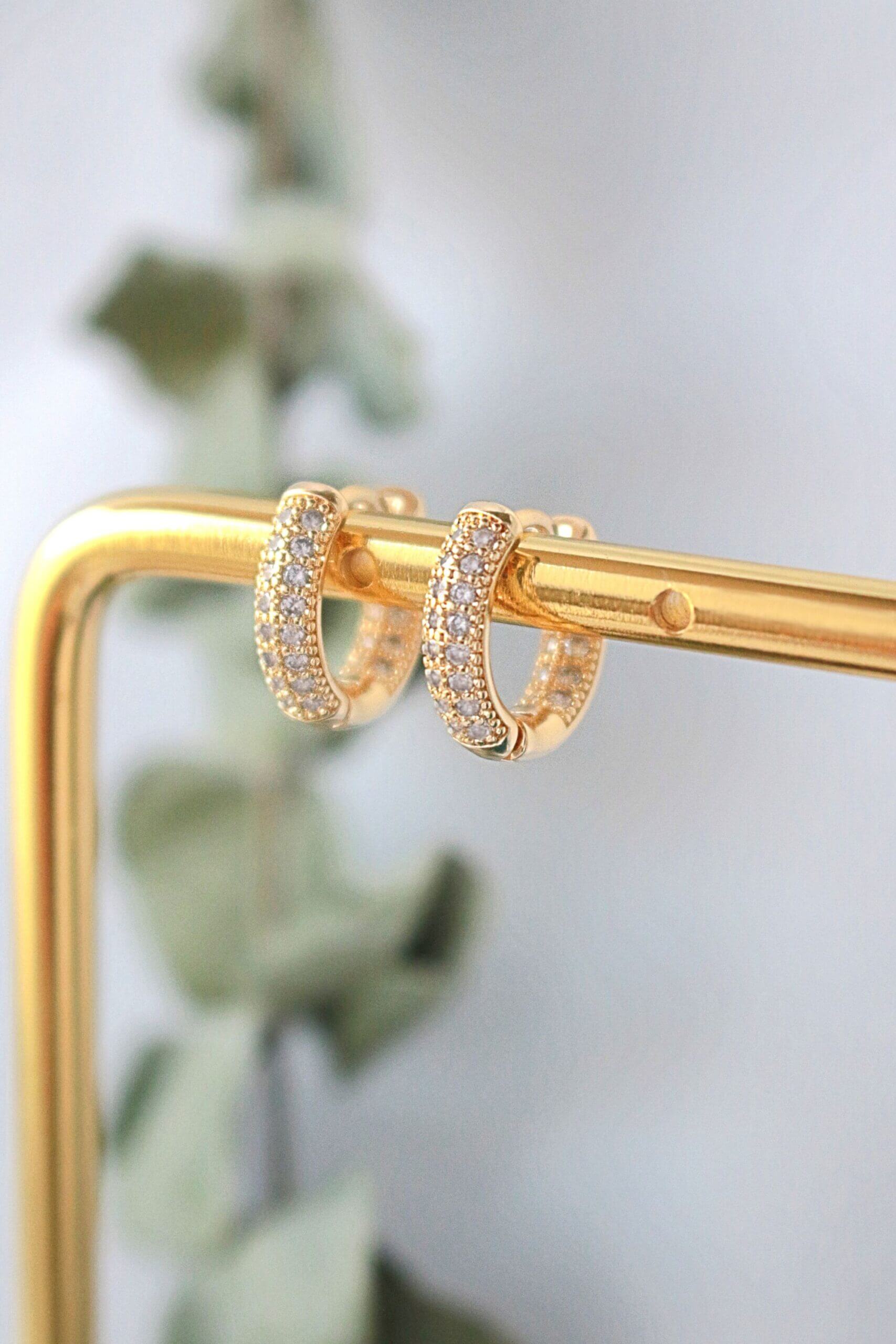 Gold Cubic Zirconia Hoop Earrings – Pavé Sparkle Hoops