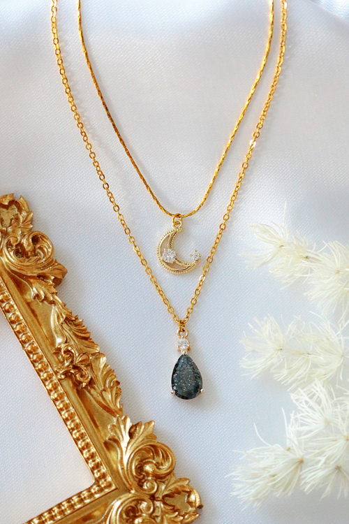 18K Gold Plated Moon Layered Necklace – Celestial Glow