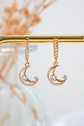 Gold Cubic Zirconia Moon Hoop Earrings – Crescent Moon Design