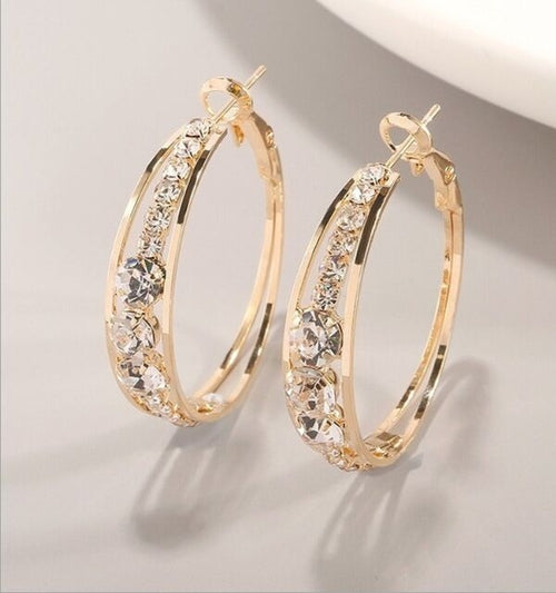 Gold Crystal Double Hoop Earrings – Sparkling Statement Hoops