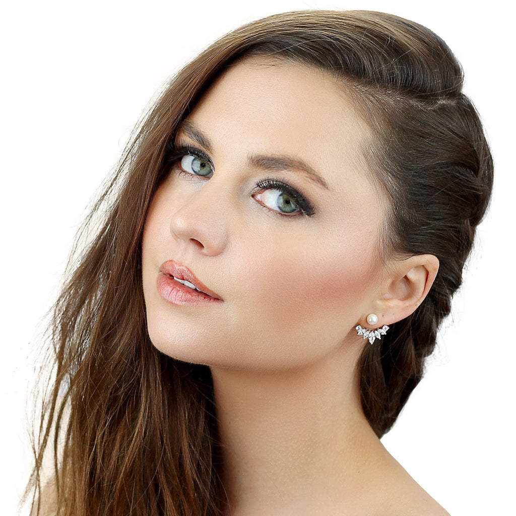 Iced Pearl Ear Jacket Earrings