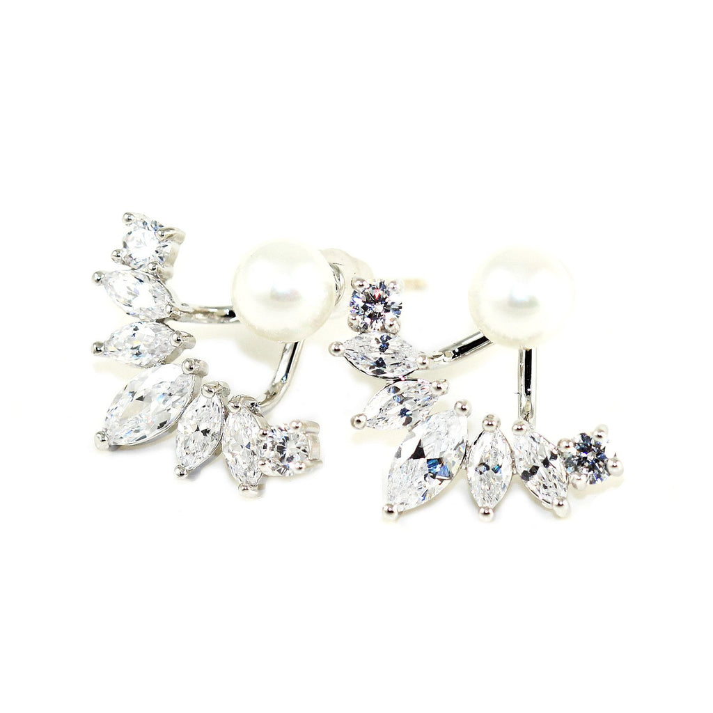 Iced Pearl Ear Jacket Earrings