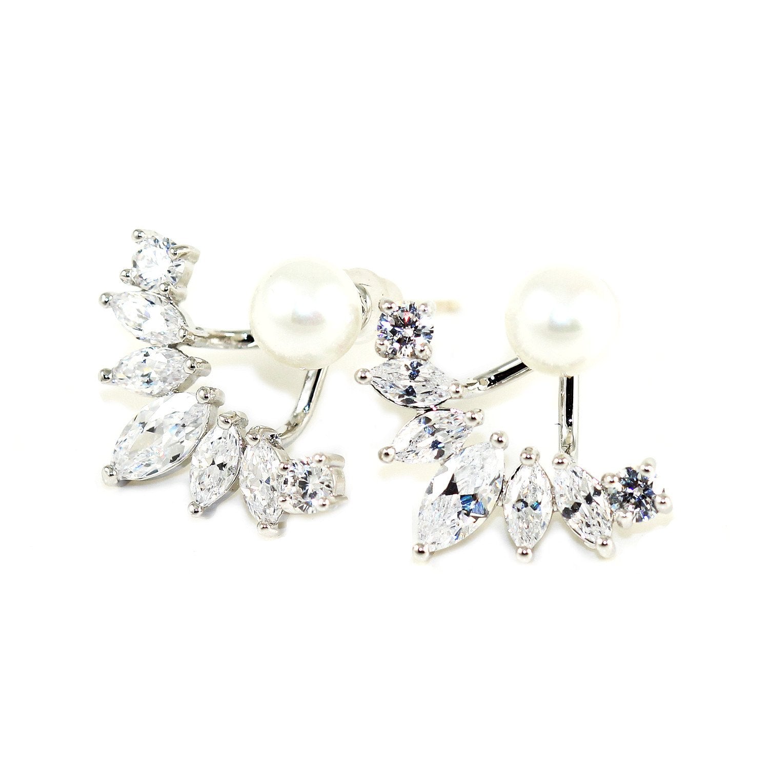 Iced Pearl Ear Jacket Earrings