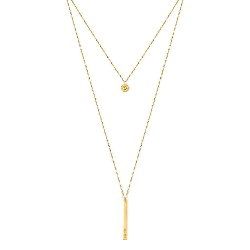 Layered Gold Bullet Bar Necklace – Recycled Statement Piece
