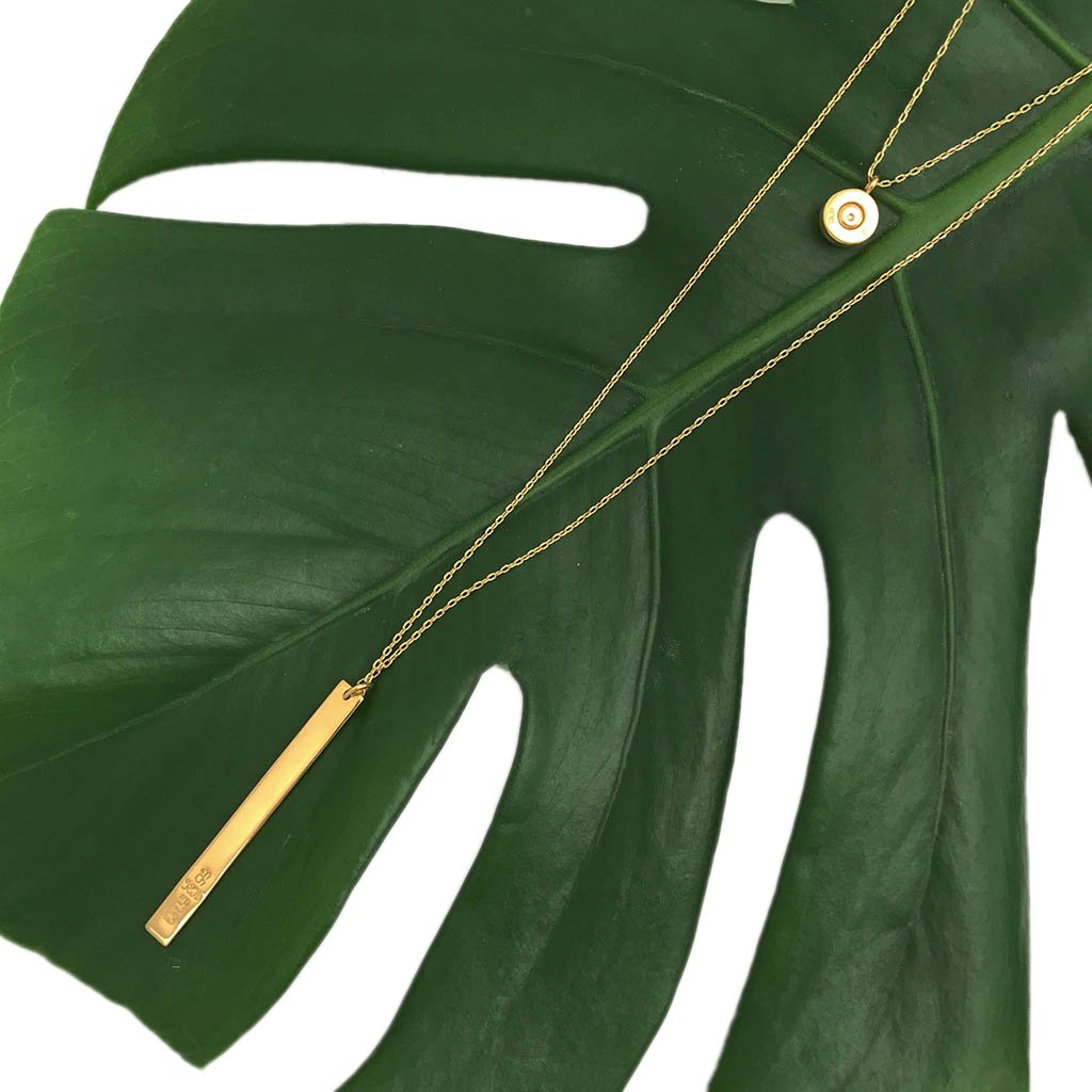 Layered Gold Bullet Bar Necklace – Recycled Statement Piece