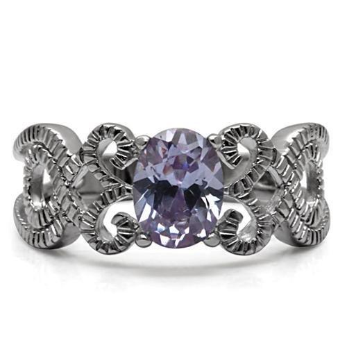 Purple Stone Stainless Steel Ring – Ornate Filigree Design