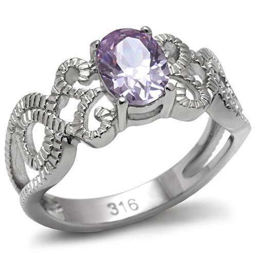 Purple Stone Stainless Steel Ring – Ornate Filigree Design