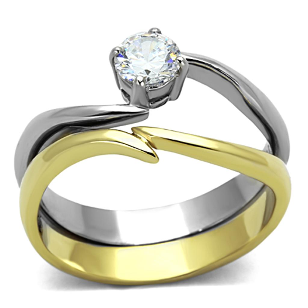 Two-Tone Gold & Silver CZ Ring – Soft Sparkle Glow