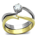 Two-Tone Gold & Silver CZ Ring – Soft Sparkle Glow