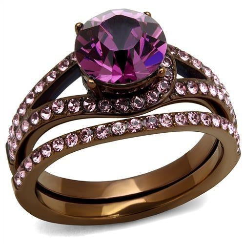 Coffee Tone Purple Crystal Statement Ring – Layered Design