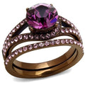 Coffee Tone Purple Crystal Statement Ring – Layered Design