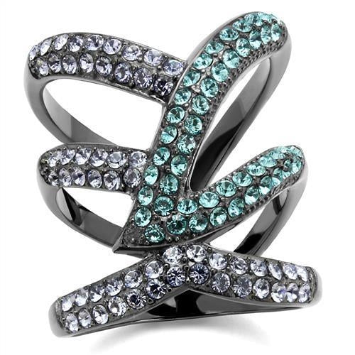 Black Multi-Band Crystal Statement Ring – Sparkling Cross Design