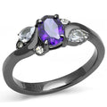 Black Stainless Steel Ring with Purple CZ – Tanzanite Style