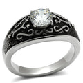 Stainless Steel Statement Ring with Clear CZ – Ornate Design
