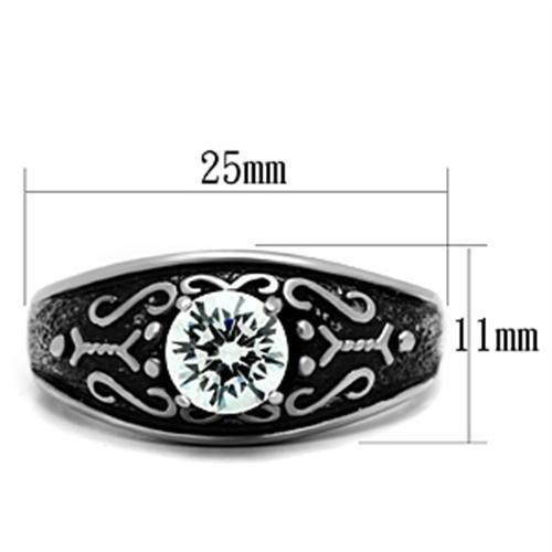 Stainless Steel Statement Ring with Clear CZ – Ornate Design