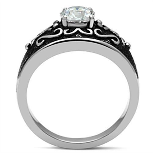 Stainless Steel Statement Ring with Clear CZ – Ornate Design