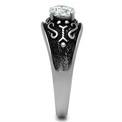 Stainless Steel Statement Ring with Clear CZ – Ornate Design